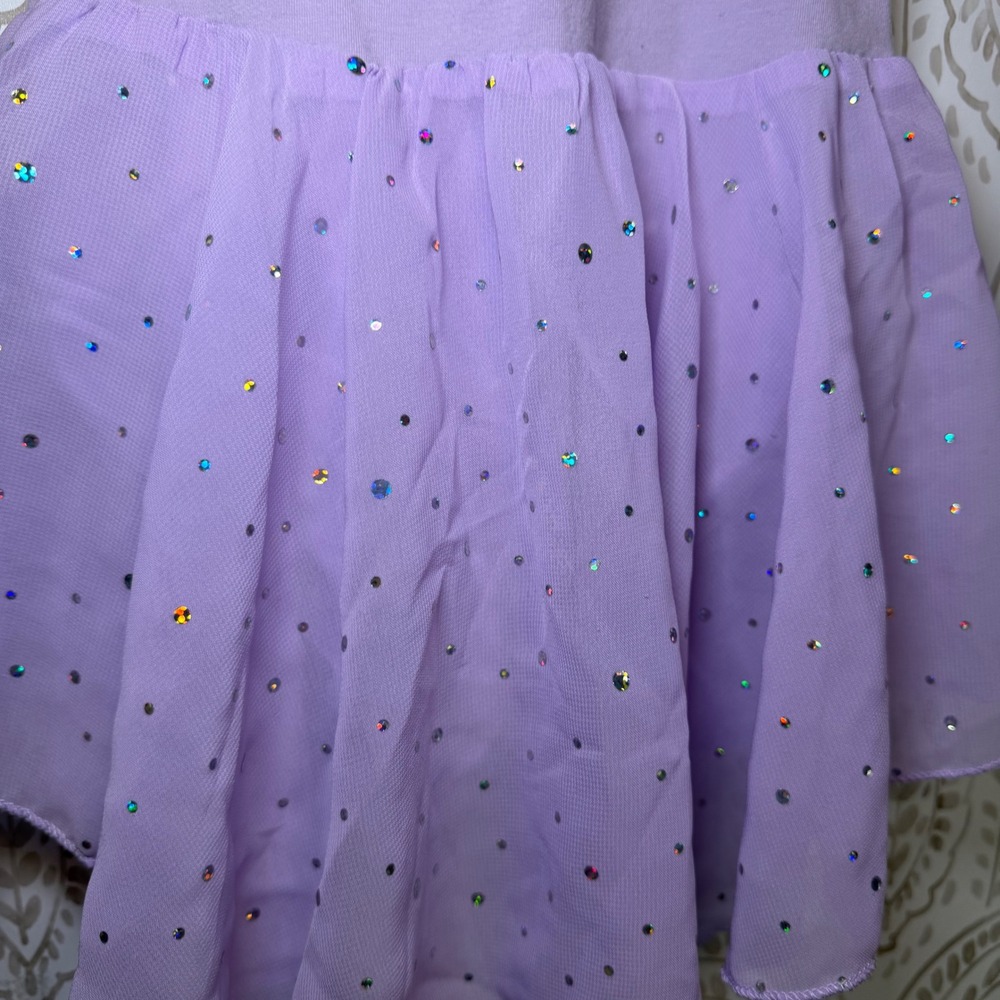Arshiner Girls Lavender Long Sleeve Rhinestone Ballet Dance Leotard Dress 130 S - Picture 3 of 7